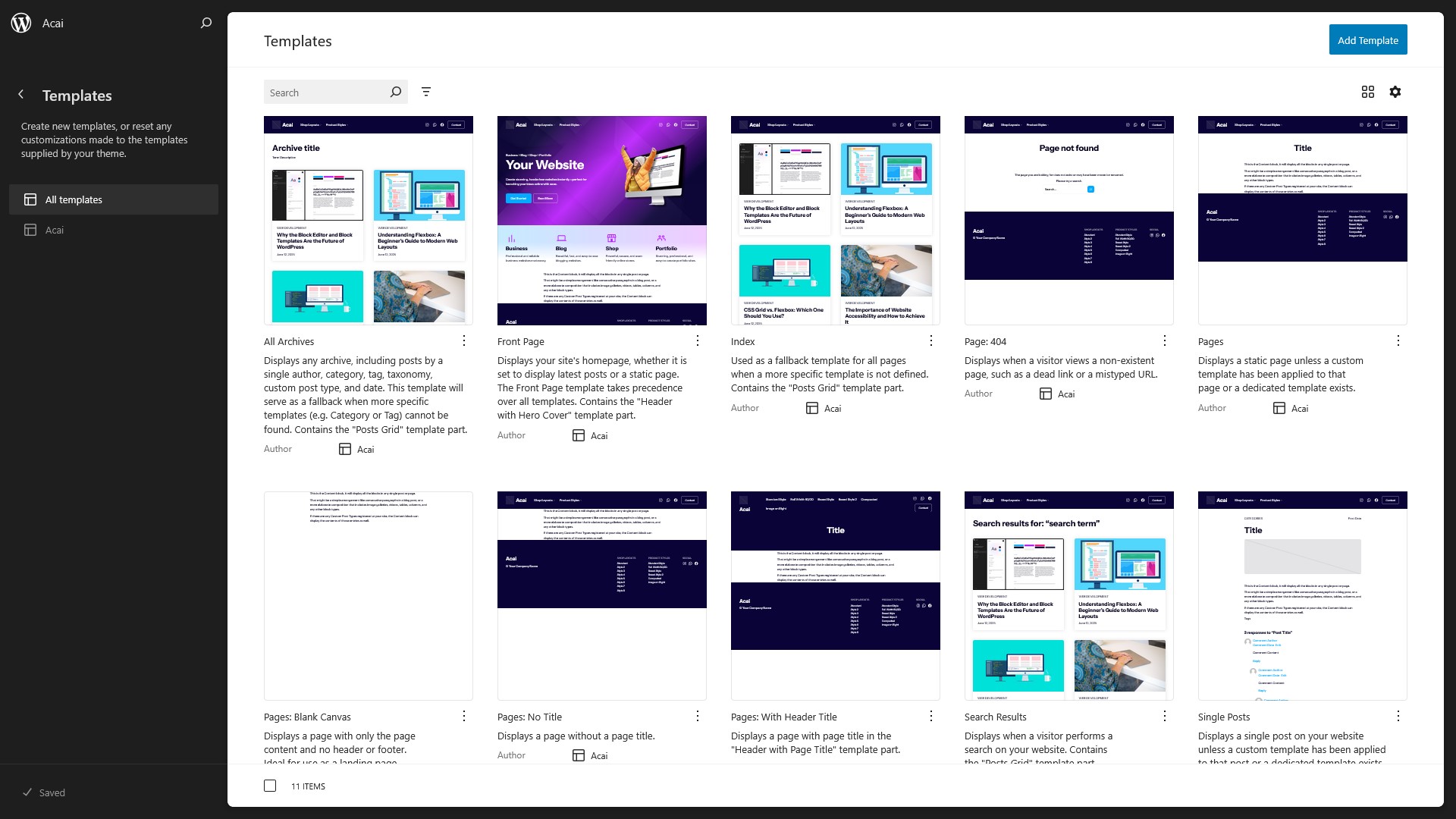 acai wordpress theme templates